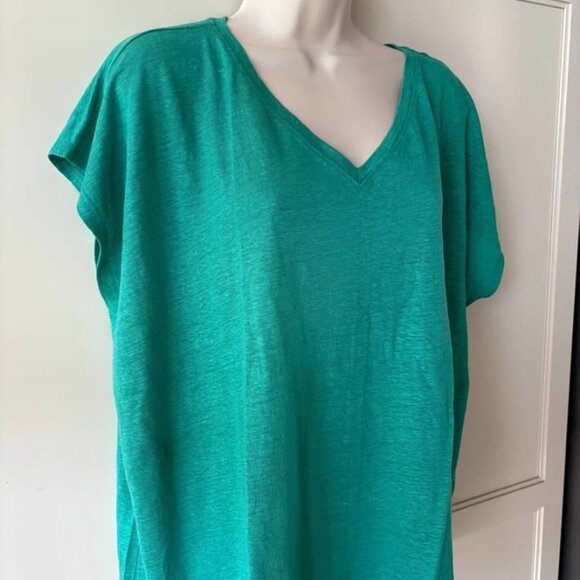 Eileen Fisher Organic Linen V Neck Square Tee Top-NWT- SZ XL - Picture 2 of 5
